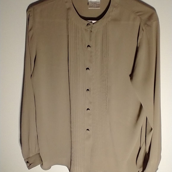 Jones New York Pleated Tan Blouse Size 8 Petite - Picture 4 of 6